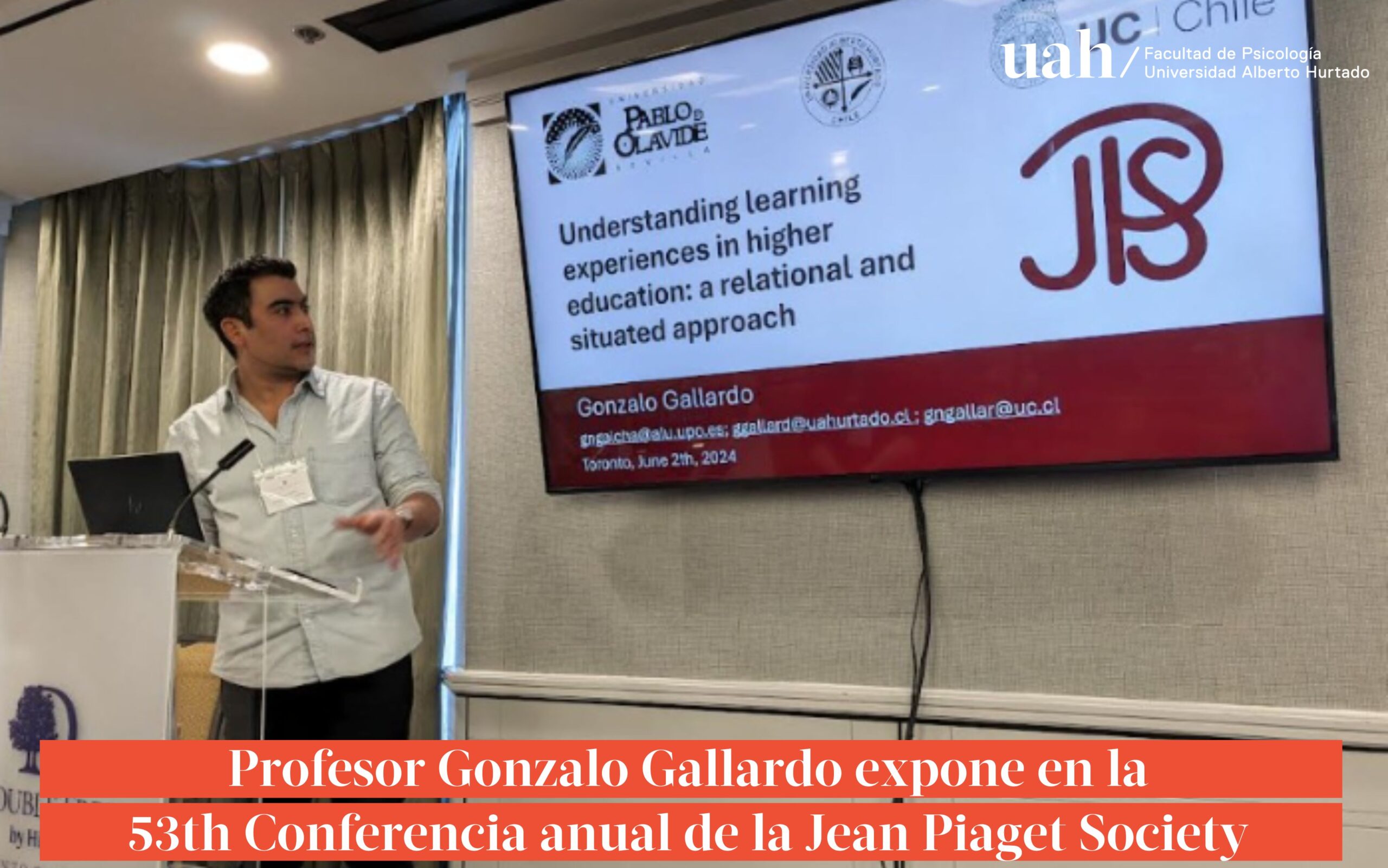 Profesor Gonzalo Gallardo expone en la 53th Conferencia anual de la Jean Piaget Society